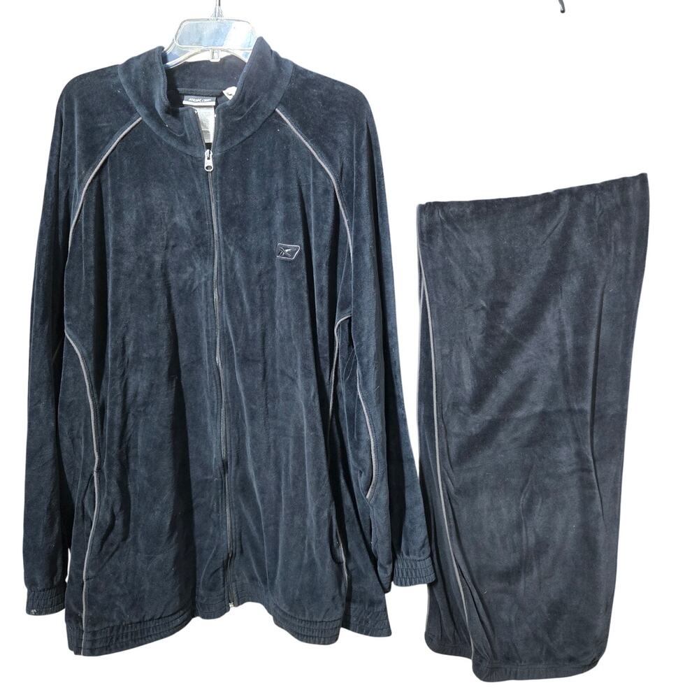 Vintage Reebok Velour Tracksuit Mens 3XL Black 2 Piece Track Suit Jogger